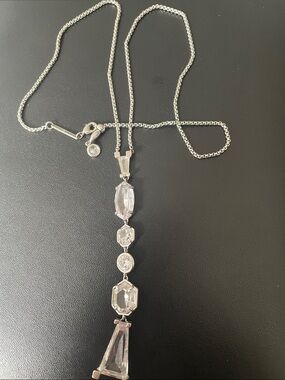 Kendra Scott Silver Linear Clear Crystal Drop Necklace